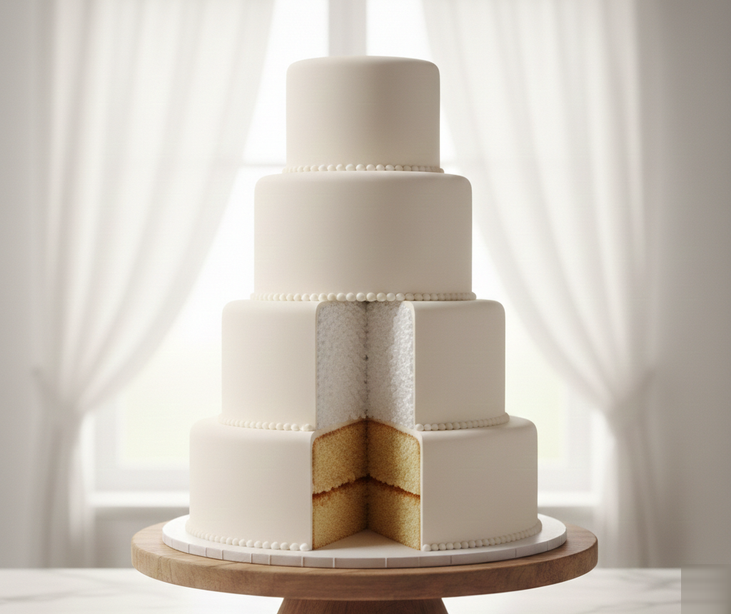 Partial dummy cake — real cake with decorative tiers
