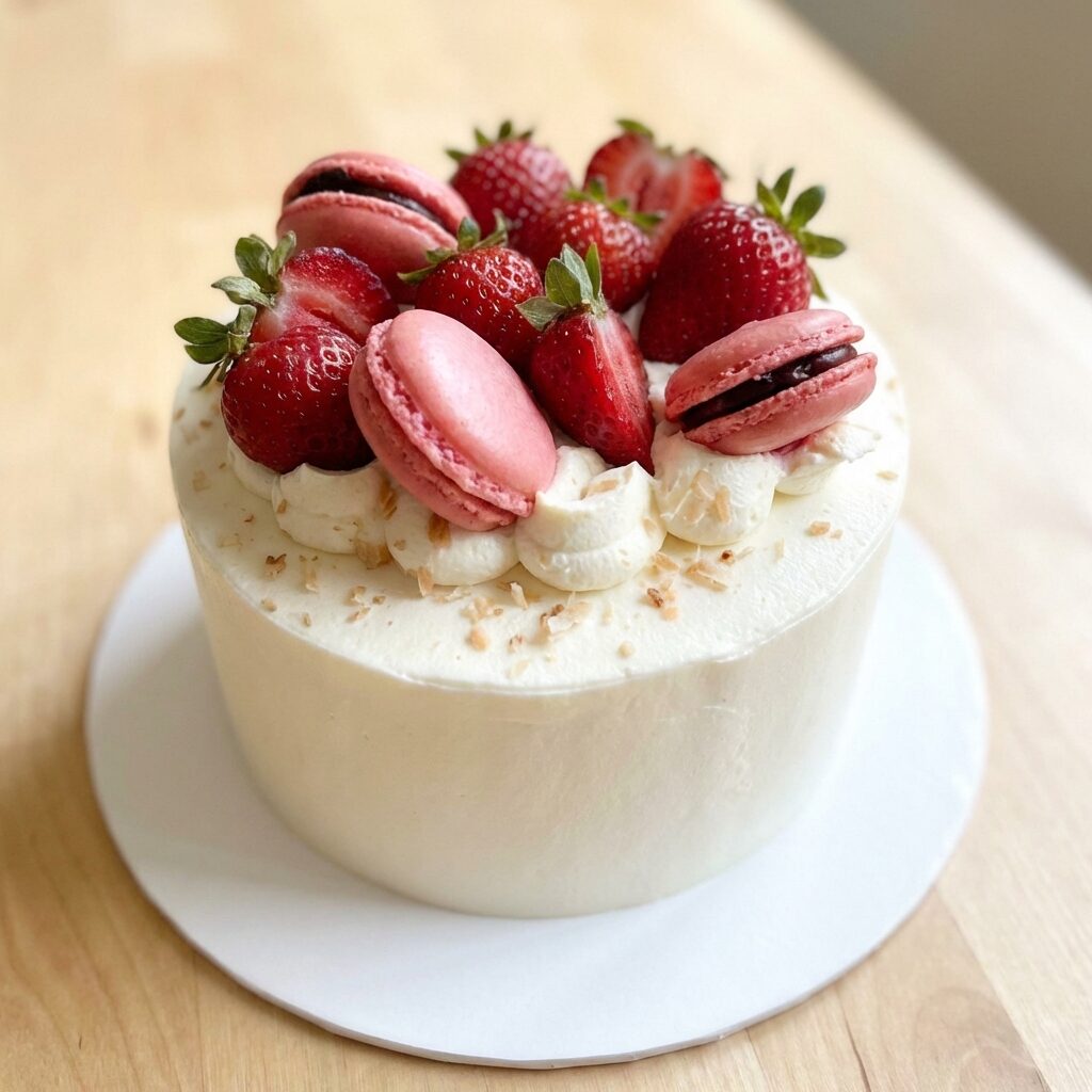 Strawberry soufflé cake with fresh strawberries